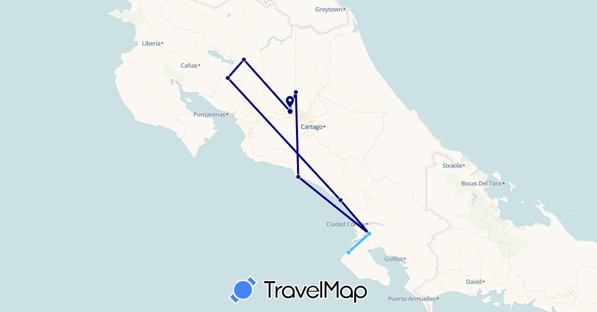 TravelMap itinerary: driving, boat in Costa Rica (North America)